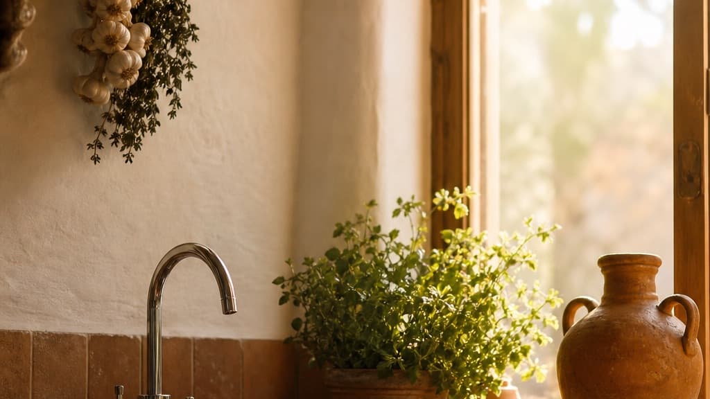 Qettle Signature boiling water tap in a Mediterranean kitchen with terracotta tiles