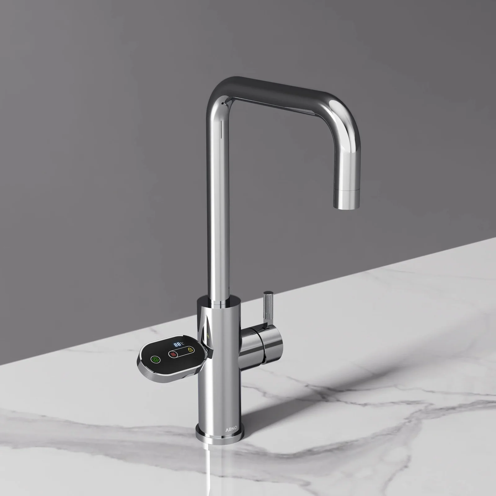Arno Square 4-in-1 chrome instant boiling water tap with digital touch screen